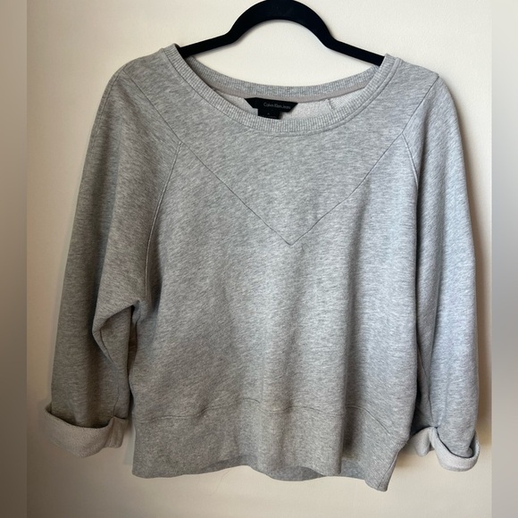 Calvin Klein Grey Pullover Long Sleeve Sweatshirt Cuffed Sleeves Size Medium - Picture 2 of 4